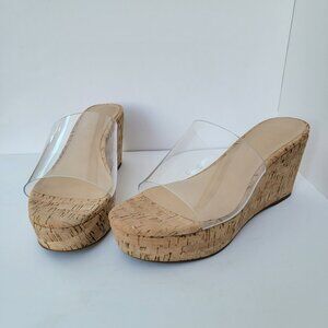 Copper Key Women's Seaside Clear Vinyl Platform Cork Wedge Sandals Size 10M